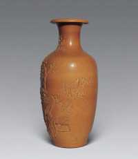 民国 米黄釉雕瓷瓶
